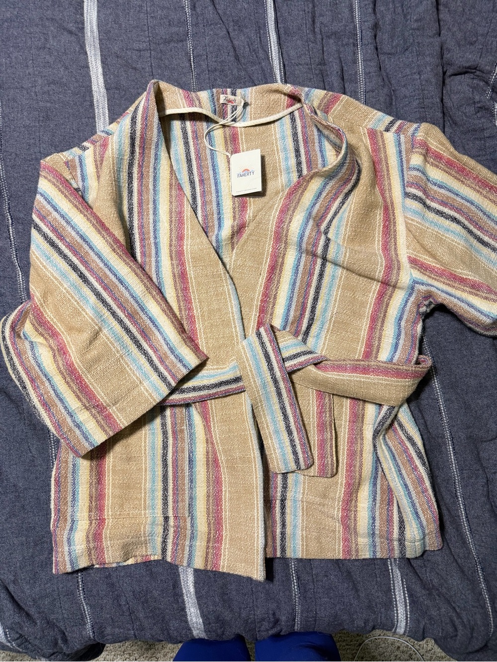 Faherty Tan Multicolor Striped Belted Jacket
